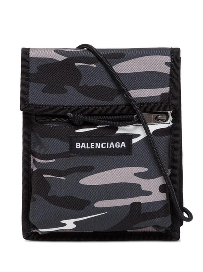 Shop Balenciaga "explorer Recycled" Crossbody In Camouflage Nylon In Grey