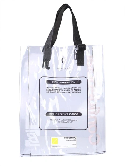 Shop Marcelo Burlon County Of Milan Warning Shopping Bag In White