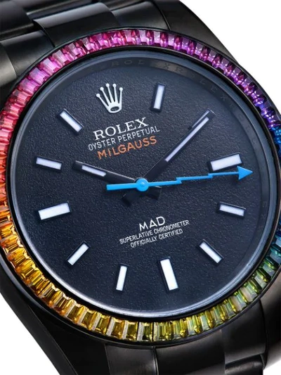 Shop Mad Paris Customised Rolex Milgauss Rainbow 35mm In Black