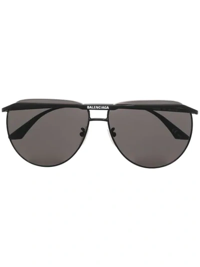 Shop Balenciaga Pilot Logo Bridge Sunglasses In Black