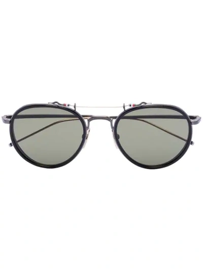 Shop Thom Browne Round Frame Sunglasses In Black