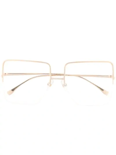 Shop Fendi Half-rim Square Frame Glasses In Gold
