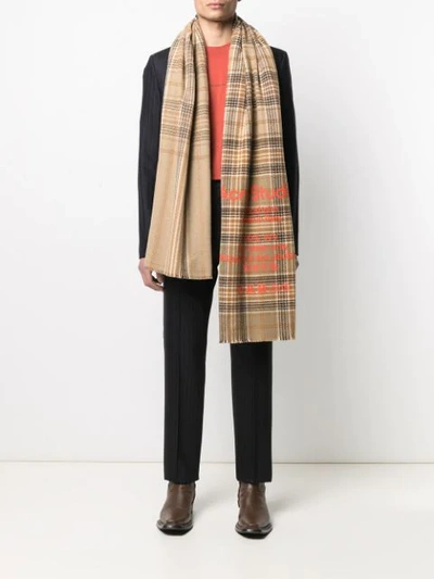 Shop Acne Studios Tartan Logo Scarf In Brown