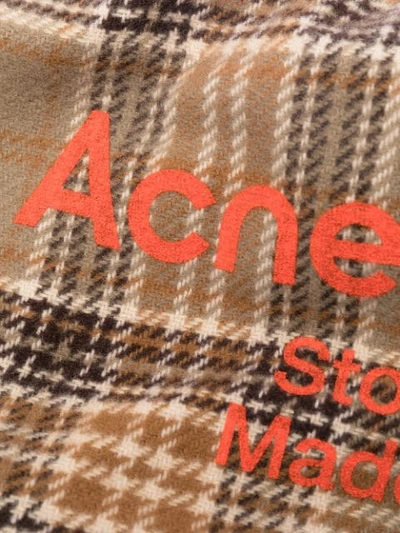 Shop Acne Studios Tartan Logo Scarf In Brown