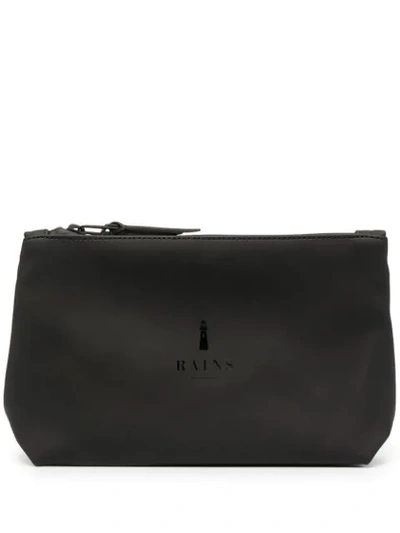 Rains Logo-print Zip-up Wash Bag In Black
