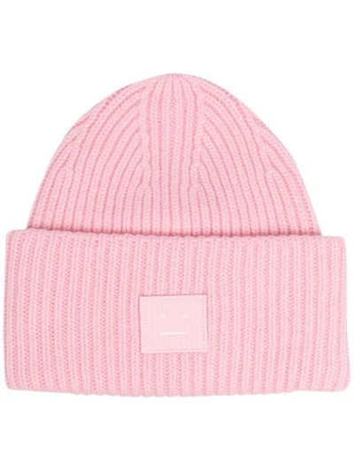 Shop Acne Studios Face-patch Knitted Beanie In Pink