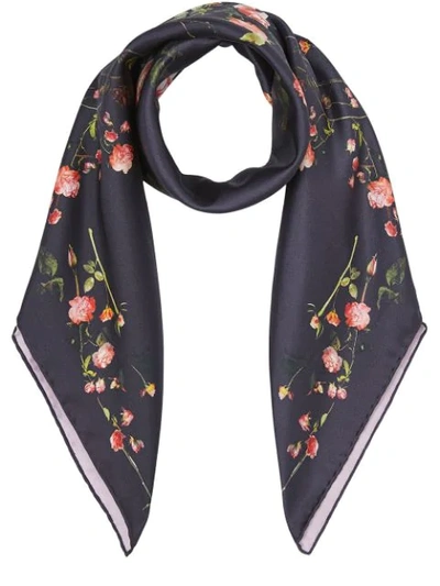 Shop Burberry Rose-print Silk Scarf In Black