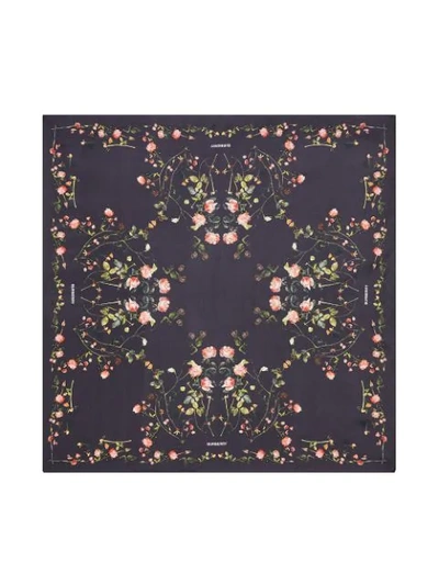 Shop Burberry Rose-print Silk Scarf In Black