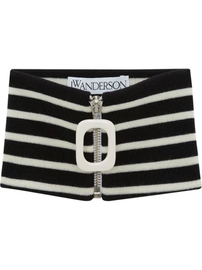 Shop Jw Anderson Horizontal-stripe Zip-up Scarf In Black