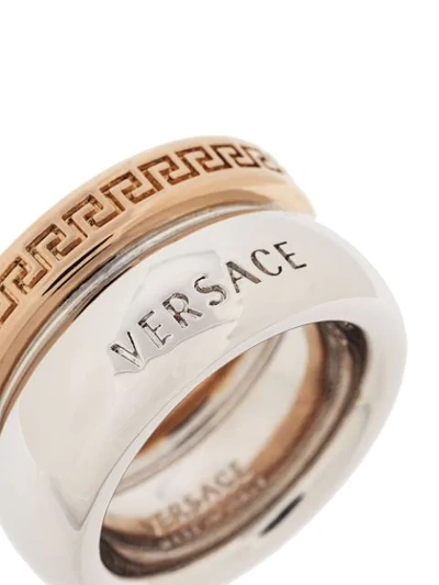 Shop Versace Greca Two-tone Band Ring In Silver