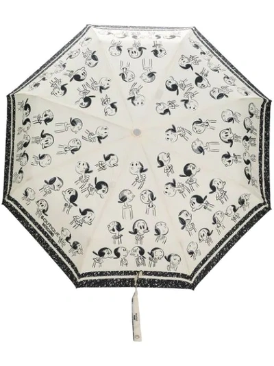 Shop Boutique Moschino Cartoon Print Umbrella In Neutrals