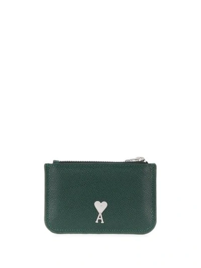 Shop Ami Alexandre Mattiussi Zipped Leather Coin Pouch In Green
