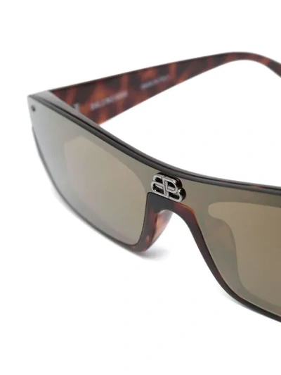 Shop Balenciaga Shield Rectangular-frame Sunglasses In Brown
