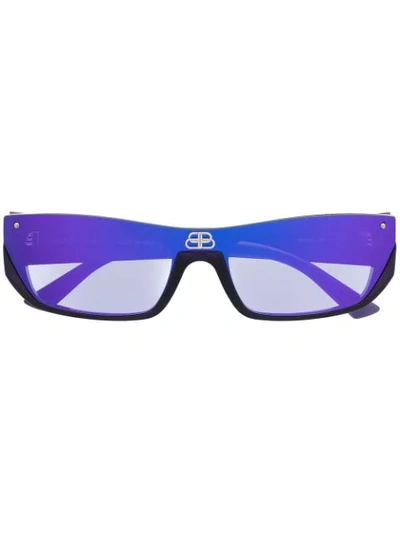 Shop Balenciaga Shield Rectangular-frame Sunglasses In Purple