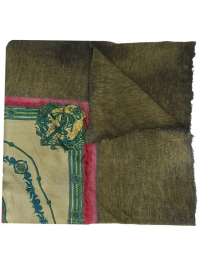 Shop Avant Toi Belt Print Scarf In Green