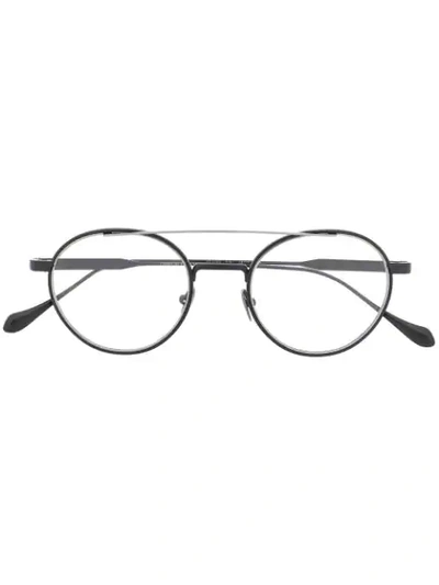 Shop Giorgio Armani Logo Round Glasses In Black