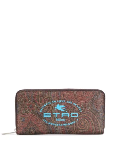 Shop Etro Logo Paisley Continental Wallet In Brown