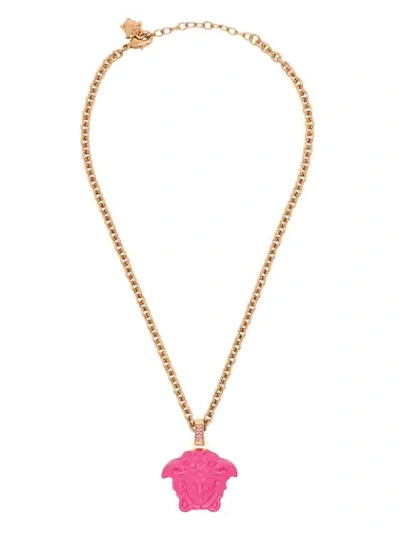 Shop Versace Medusa Logo Necklace In Pink