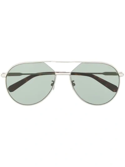 Shop Brioni Double Nose Bridge Sunglasses In Silver