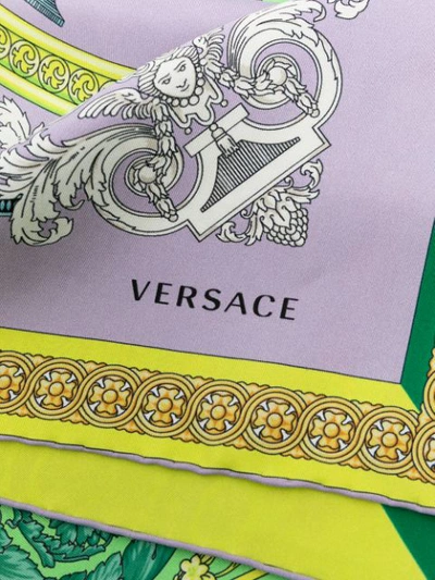 Shop Versace Baroque-print Silk Scarf In Purple