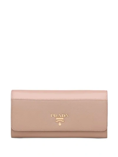 Shop Prada Logo Continental Wallet In Pink