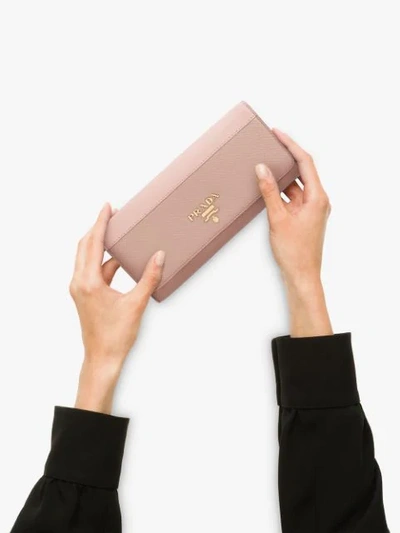 Shop Prada Logo Continental Wallet In Pink