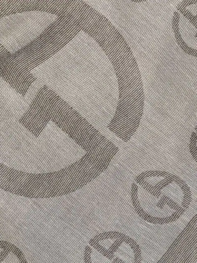 Shop Giorgio Armani Monogram Raw-edge Scarf In Grey