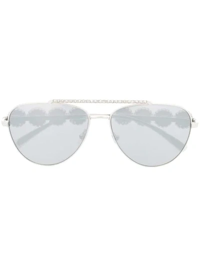 Shop Versace Oversized Aviator Sunglasses In Silver