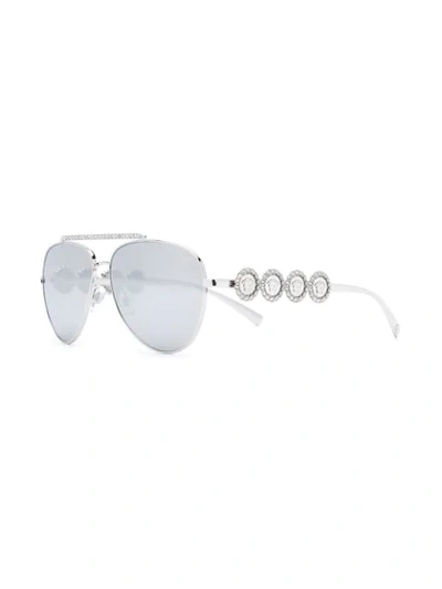 Shop Versace Oversized Aviator Sunglasses In Silver
