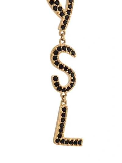 Shop Saint Laurent Crystal-embellished Logo Pendant Earrings In Gold