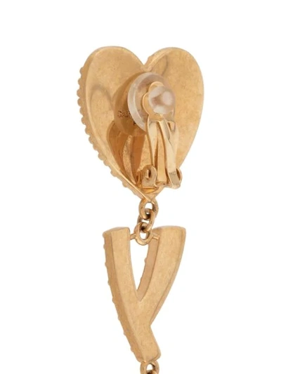 Shop Saint Laurent Crystal-embellished Logo Pendant Earrings In Gold