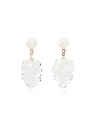 14K YELLOW GOLD GRAPPOLO DIAMOND AND PEARL DROP EARRINGS