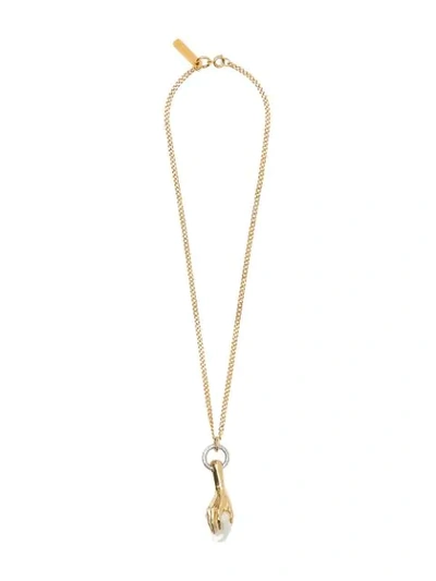 Shop Burberry Hand Clutching Faux-pearl Necklace In Gold