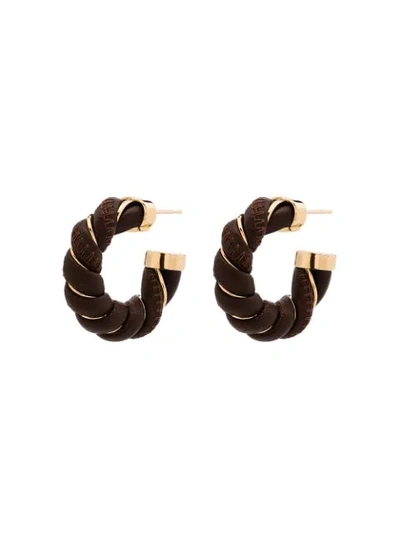 Shop Bottega Veneta Twist Hoop Earrings In Brown