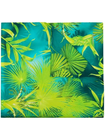 Shop Versace Tropical-print Silk Scarf In Green