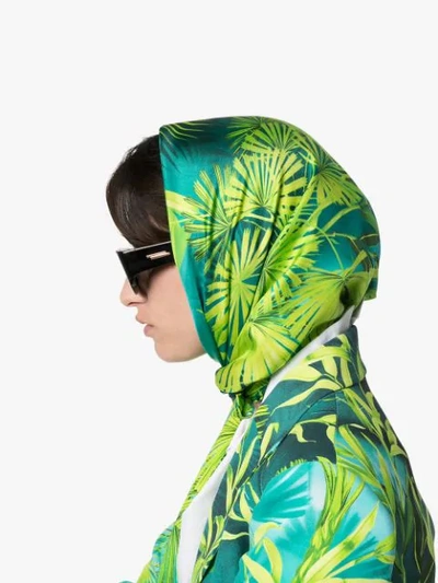 Shop Versace Tropical-print Silk Scarf In Green