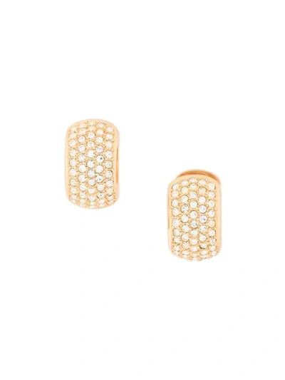 Pre-owned Dior  Swarovski Crystal Demi-hoop Clip-on Earrings In Metallic