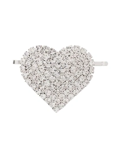 Shop Alessandra Rich Crystal Heart Hairpin In Silver