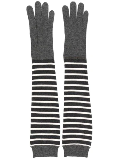 Brunello Cucinelli Long-line Striped Gloves In Grey