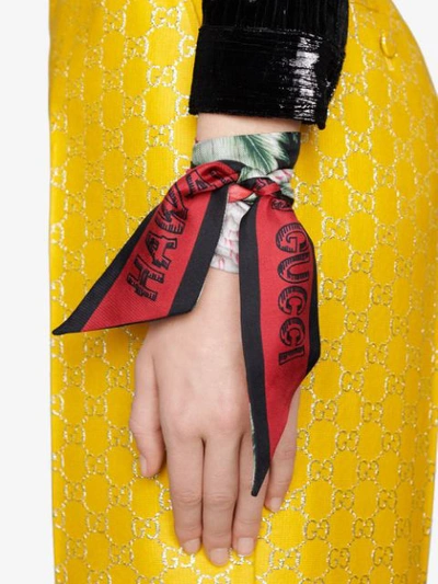 Shop Gucci Logo-detailed Floral-print Scarf In Black