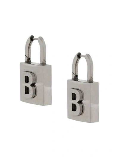 Shop Balenciaga B-logo Padlock Earrings In Silver