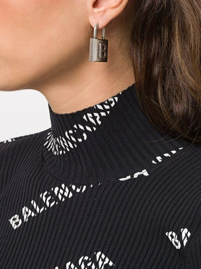 Shop Balenciaga B-logo Padlock Earrings In Silver