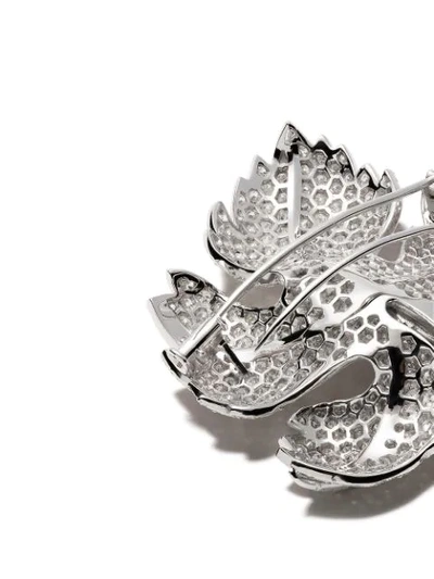 Shop David Morris 18kt White Gold Diamond Leaf Brooch