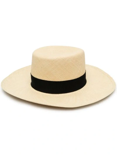 Shop Balmain Raffia Boater Hat In Neutrals