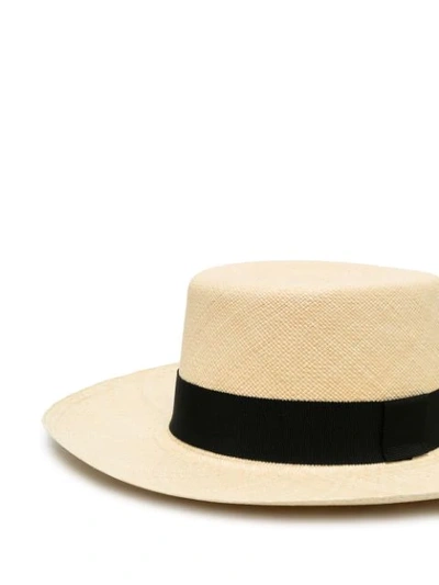 Shop Balmain Raffia Boater Hat In Neutrals