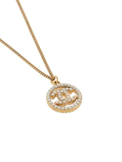 Pre-owned Chanel 2004 Rhinestone Cc Pendant Necklace In Gold