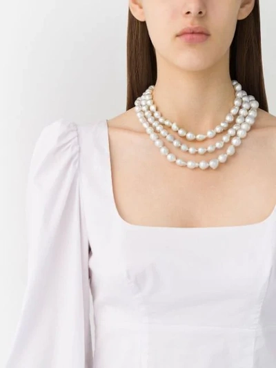 Shop Yoko London 18kt White Gold Baroque South Sea Pearl And Diamond Art Deco Style Three Row Necklace In Silver