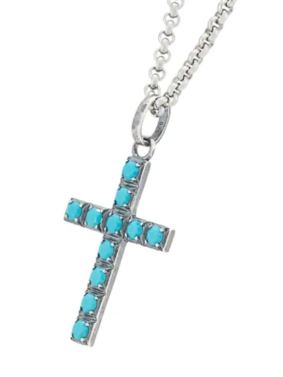 Shop Nialaya Jewelry Turquoise Cross Necklace In Silver