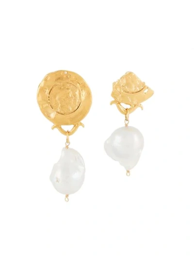 Shop Alighieri Draped Pearl Earrings In Gold