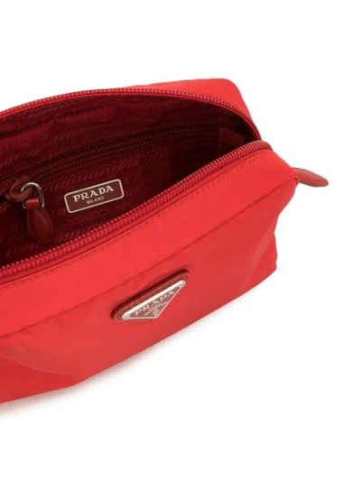 Pre-owned Prada Triangular Logo Plaque Cosmetic Pouch In Red